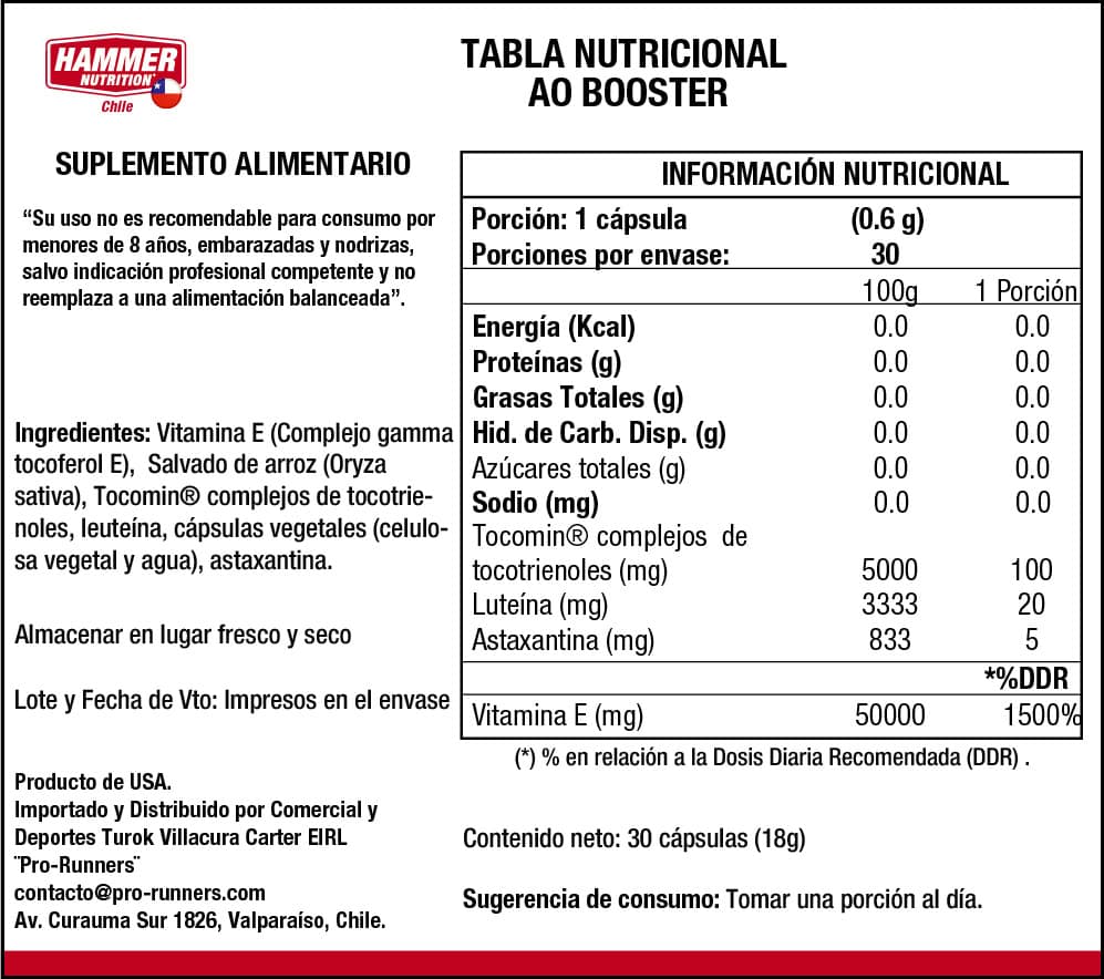 AO BOOSTER - ANTIOXIDANTES Y NUTRITIENTES – HAMMER NUTRITION - Imagen 2