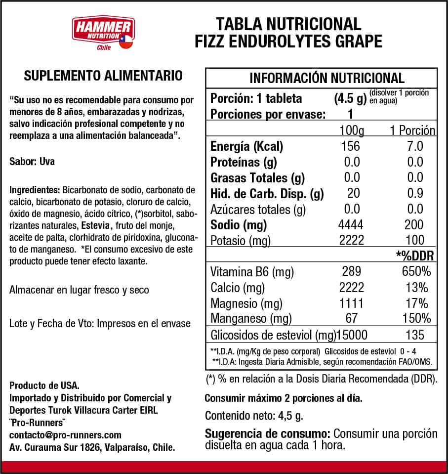 Electrolitos - Endurolytes Fizz® Tableta Individual – HAMMER NUTRITION - Imagen 2