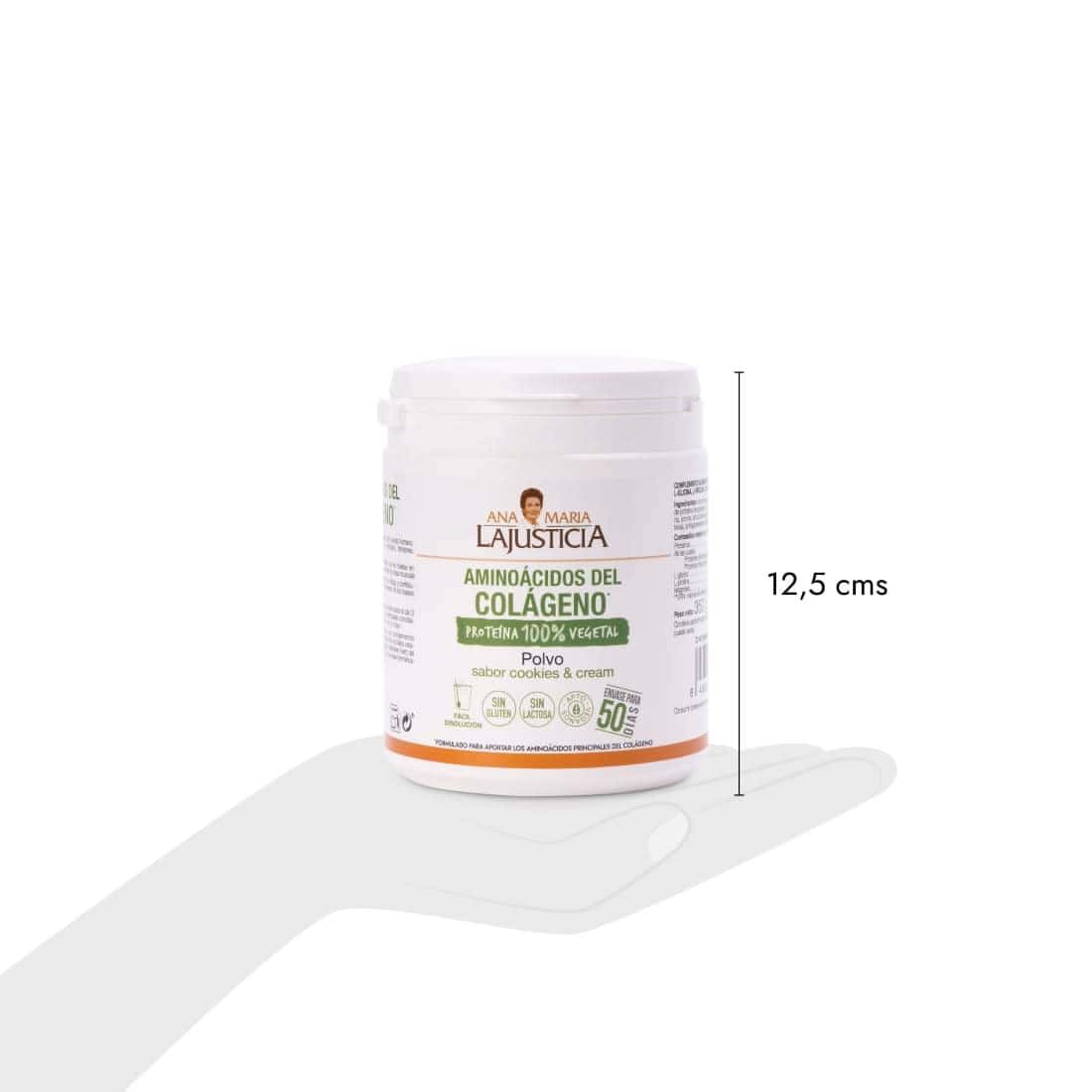 Aminoácidos del Colágeno contiene exclusivamente proteína 100 % vegetal. Los guisantes y las lentejas son las materias primas de este compuesto, rico en lisina, glicina y prolina.